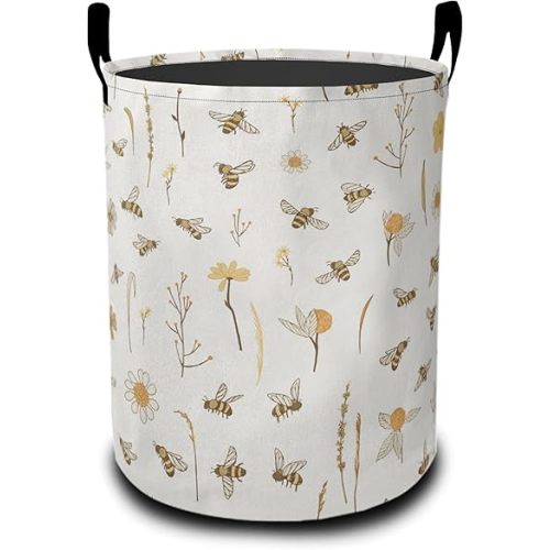 Laundry Basket-Bees Boho Florals Foldable Waterproof Oxford Cloth Funny Tote Bag Laundry Hamper Clothes Storage Bucket Organizer For Bathroom/Laundry Storage/Bedroom Storage Basket
