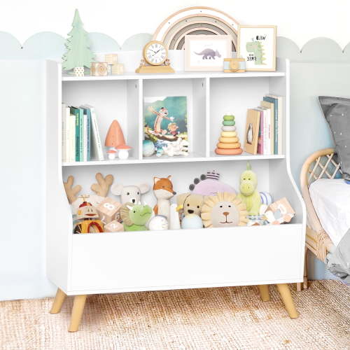 Curipeer 34''H Wood Kids Bookshelf, 3-Tier Toy Storage Organizer for Kids Room,White