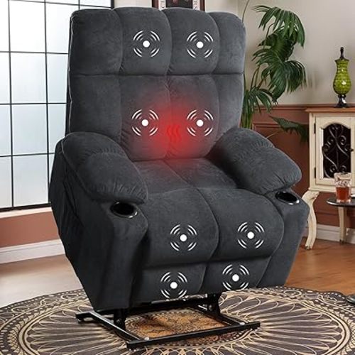 FLEXISPOT XL5 Dual OKIN Motor Power Lift Recliner Chair for Elderly, Lay Flat Electric Recliner with Massage & Heat, USB Ports, Fabric Reclining Sofa for Living Room Bedroom, Grey
