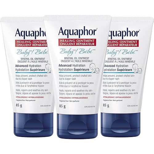 Aquaphor Baby Healing Ointment for Baby's Sensitive Skin, Multipurpose Ointment Helps Prevent Diaper Rash, Fragrance Free, Non Greasy Healing Ointment, Recommended by U.S. Pediatricians, 3 x 85g Tube