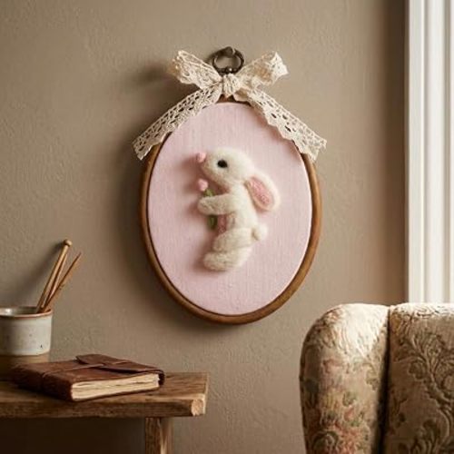 Blulu Pink Bunny Nursery Decor Framed Wall Art with Bow 4.72'' x 5.91''