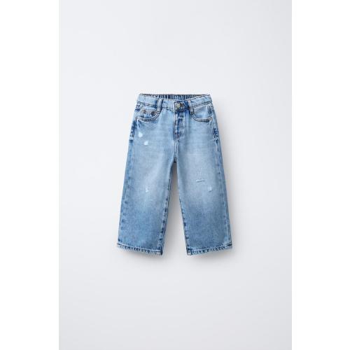 STAR APPLIQUÉ WIDE LEG JEANS - Mid-blue | ZARA United States