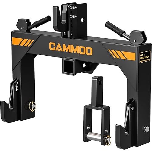 3-Point Quick Hitch with 2" Receiver＆Extra Versatile Adapter, Adaptation to Category 1, No Bushing Required, 3000LBS Lift Capacity, 5 Level Adjustable Bolt &Reinforcing Rib Design (Black)