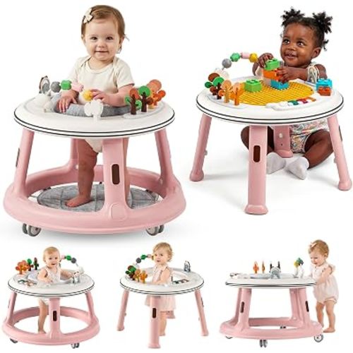 5-in-1 Baby Walker with Wheels, Bouncer, Push Walker & Building Block Table