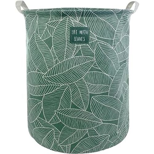 Mziart Large Foldable Laundry Basket Organizer, Collapsible Laundry Hamper Fabric Clothes Toy Storage Basket Nursery Hamper Storage Bin for Household Bedroom, Bathroom, College Dorm (Big White Leaf)