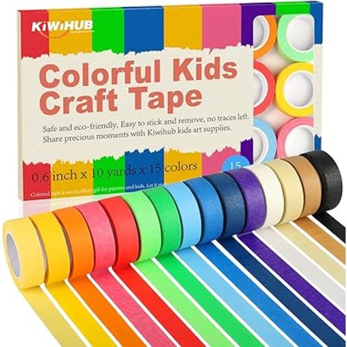 15 Rolls Colored Masking Tape, Colored Tape for Kids Art Supplies, DIY Craft Tape,Teaching Supplies and Labeling Colored Painters Tape 0.6 in x 10 Yard