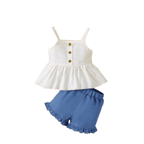 Mikrdoo 9 Months Baby Girls Summer Clothes 12 Months Newborn Girls Outfits Solid Color Straps Tops Elastic Shorts Set 2Pcs OOTD White