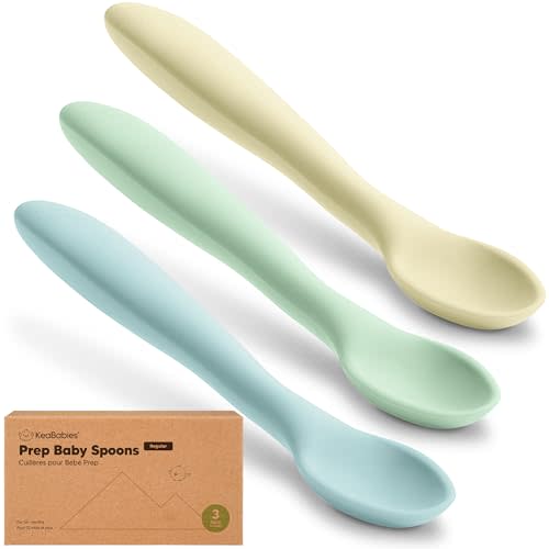KeaBabies Silicone Baby Spoons, Self Feeding 6-12 months - 3-Pack Baby Weaning Eating Utensils,Toddler First Food Training Spoon,Infant,Kids Feeding Supplies Essential Set,Dishwasher-safe (Pastel Sky)