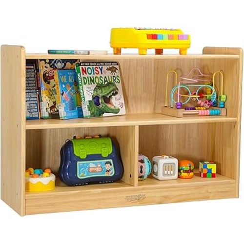 Montessori Shelf, Toy Shelf for Kids, Kids Bookshelf, 2-Tier, 3-Section Wooden Book Shelf, Toy Storage Organizer for Kid Rooms, Palyroom, Nursery (35-2/5"*23-5/8"*11-4/5")
