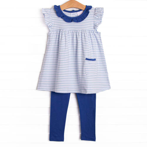 Amelia Flutter Sleeve Legging Set, Royal and Light Blue Stripe – Stitchy Fish