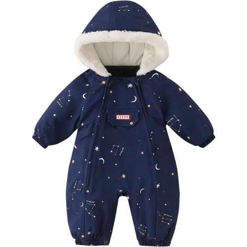 JiAmy Baby Snowsuit Newborn Printed Winter Clothes Outfit Infant Boys Grils Hooded Double Zippers Jumpsuit Onesie Coat