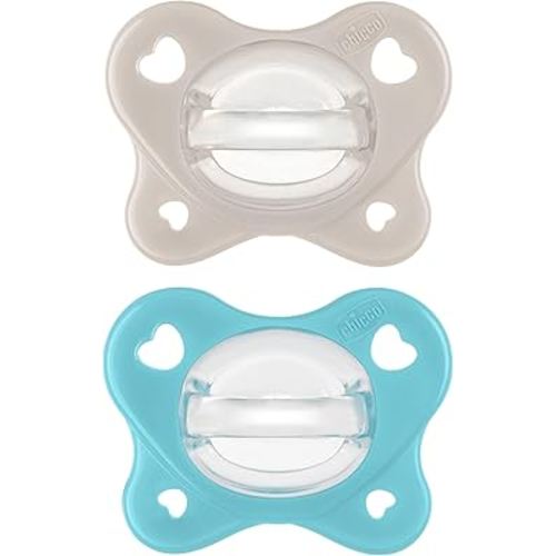Chicco PhysioForma Dual Soft Orthodontic Pacifier, 6-16m | 100% Soft Silicone | Supports Breathing & Oral Development | One-Piece Design | Flex-Shield | Sterilizing Case | BPA Free | Grey/Marine, 2pk