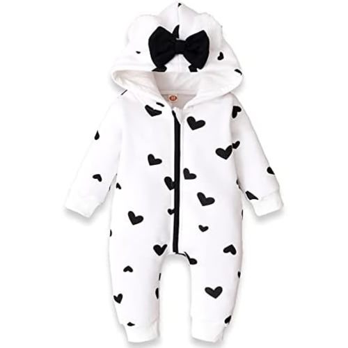 AMAWMW Newborn Baby Girl Winter Outfit Hooded Jumpsuit Infant One Piece Romper Baby Warm Snowsuit Clothes Gifts Set