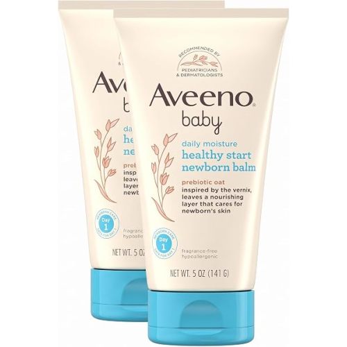 Aveeno Baby Healthy Start Nourishing Newborn Balm,Hypoallergenic Baby Skin Balm with Prebiotic Oat Leaves a Nourishing Layer to Care for Newborn Skin,Fragrance-Free,5 oz,(Pack of 2)