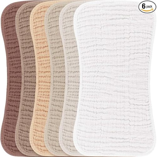 Konssy Muslin Baby Burp Cloths Sets for Unisex- 6 Pack Large 100% Cotton Burping Clothes for Newborn, Baby Girls and Boys