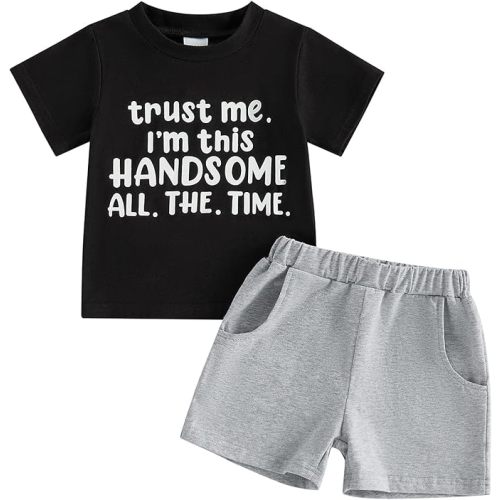 Toddler Baby Boy Outfits Summer 12 18 24 Month 2T 3T 4T Boys Clothes Letter Tee T-Shirts Tops and Shorts Set