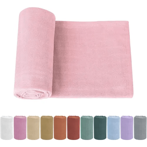 Organic Cotton Newborn Baby Swaddle Blanket Unisex Swaddle Wrap Soft Silky Muslin Swaddle Blankets Neutral Receiving Blanket for Newborn Boys and Girls Large 47 x 47 inches(120x120cm) (LightPink)