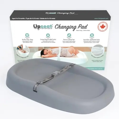 Upseat Baby Changing Pad, Non-Slip Grippy Design, Premium Cushioned Foam, Contoured for Comfort, Waterproof and Easy-to-Clean, Liquid-Resistant (Gray)