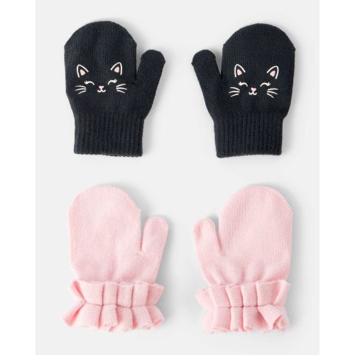 Toddler Girl 2-Pack Cat Ruffled Winter Mittens - Pink/Black - Carter's | Carter's