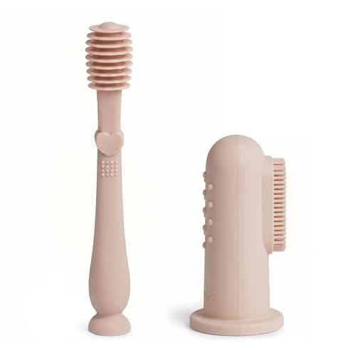 Moonkie Baby Finger Toothbrush Tongue Oral Cleaner Kit for 3 Months +, 2 Pcs (Blush)