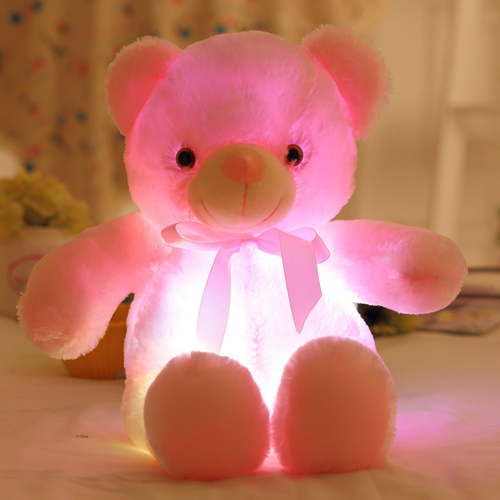Light up Pink Teddy Bear LED Stuffed Animal Soft Nightlight Glow Bear Plush Toy Gifts for Kids Mom Girls Birthday Christmas, 12", Pink