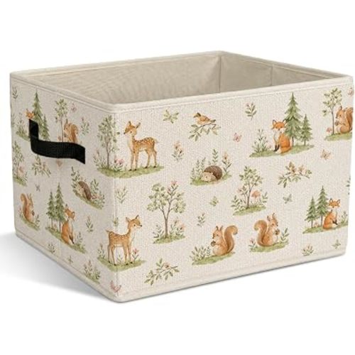Baby Nursery Foldable Storage Bins with Handles, Woodland Animals Decorative Storage Basket for Organizing Clothes Toys Books, Woodland Nursery Decor Gift for Baby Kids Bedroom Playroom
