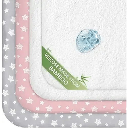Pack and Play Sheets & Waterproof Terry Pack N Play Mattress Protector Pad Cover 4 Pack, Viscose Terry Pack N Play Sheets Set, Grey & Pink