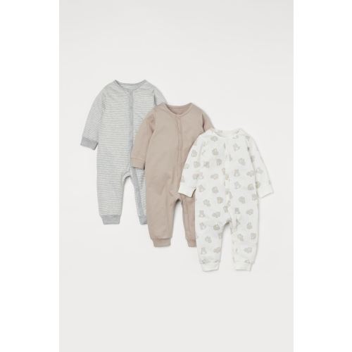 3-pack Cotton Pajamas, Light beige/bears