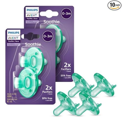 Philips Avent Soothie Baby Pacifiers - 100% Silicone Pacifiers for Babies 0-3 Months,-Piece Design,BPA-Free,Extra Durable,Green,Model SCF190/41,4 Count (Pack of 10)