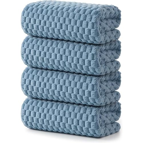 REDKISS 4 Pack Blue Microfiber Bath Towels - Large Shower Towels Set for Bathroom, Super Absorbent Towel Set of 4 Lagre, Quick Dry Bathroom Towel for Spa, Gym,Travel, Lint Free, Ultra Soft