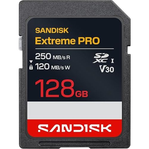 SANDISK 128GB Extreme PRO SD UHS-I Card - Up to 250MB/s Read Speed and 120MB/s Write Speed, 4K UHD, Full HD, U3, and V30 - SDSDXXJ-128G-GSCIN