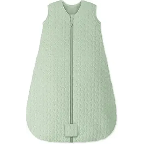 Unnivoll Baby Sleep Sack 6-12 Months TOG 2.5 Winter Baby Wearable Blanket, 100% Cotton Fabric Newborn Infant Sleeping Sack 2-Way Zipper Quilted Baby Sleep Bag, Warm Soft Green