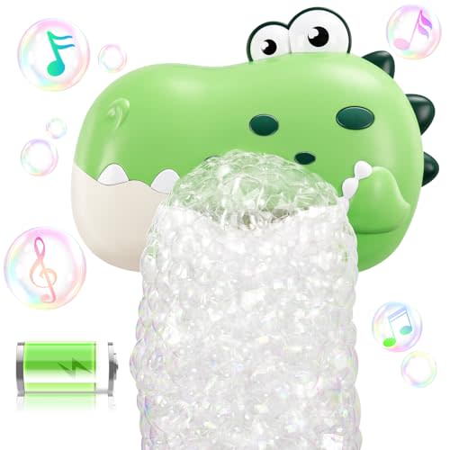 Baby Bath Toys for Kids Ages 1-3 4-8, Rechargeable Dinosaur Bath Bubble Machine with Music for Toddlers, Christmas Baby Bathtub Toys Gift, Dinosaur Bath Bubble Maker for Toddlers Kids Boys Girls