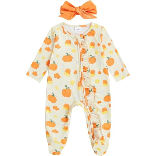 My First Halloween Baby Girl Outfit Newborn Preemie Pumpkin Onesie Zipper Footie Romper Jumpsuit Fall Clothes