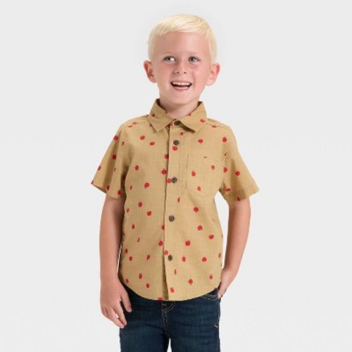 Toddler Boys' Short Sleeve Slub Poplin Woven Shirt - Cat & Jack™ Brown 12M