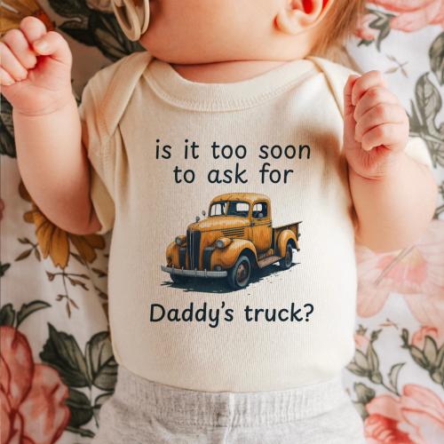 Funny Daddy’s Truck ONESIES® Brand Bodysuit, Cute Car Baby Outfit, Baby Shower Gift for Dad, Future Driver Shirt, Kid Driving Car Shirt
