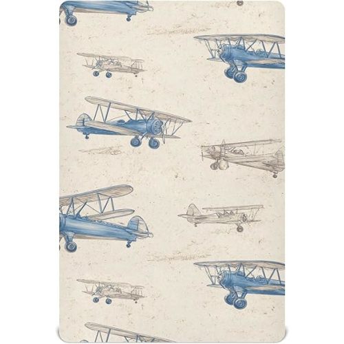 Mazeann Airplane Planes Retro Crib Sheets Soft Breathable Fitted Baby Crib Sheets Mattress Cover for Girls Boys, 52" x 28" x 9"