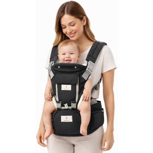 6 in 1 Ergonomic Baby Carrier with Hip Seat - Newborn to Toddler - Black