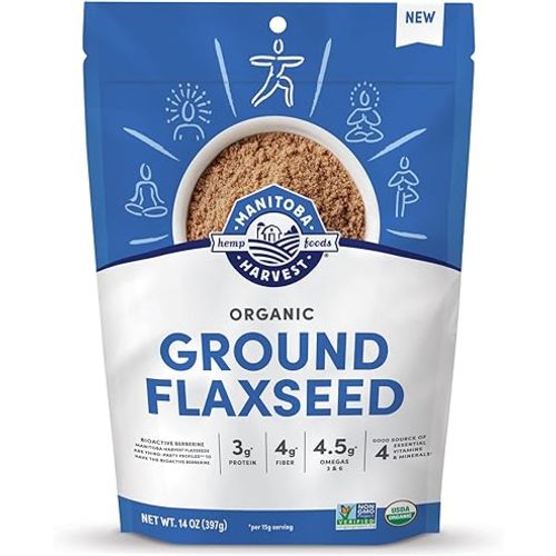 Manitoba Harvest Organic Ground Flaxseed, 3g Plant Based Protein and 4.5g Omegas 3 & 6 per 15g Serving - Perfect for Smoothies, Yogurt & Cereal - Non-GMO, Organic, Vegan, 14oz (Pack of 1)