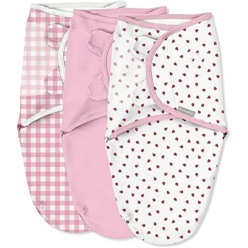 SwaddleMe by Ingenuity Original Swaddle, 100% Cotton, Improves Sleep & Calms Startle Reflex, 0-3 Months, 3-Pack - Ladybug Picnic