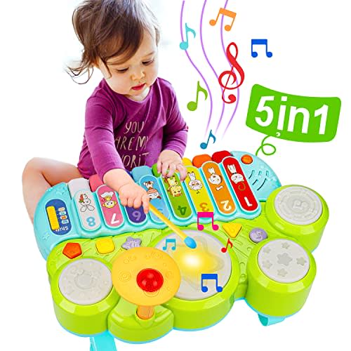 Baby Musical Toys 3 in 1 Piano Keyboard Xylophone Drum Set for 1 Year Old Girls Boys Toys Age 2 Music Instrument Learning Toys Toddlers 1-3 0-2 First Birthday Gift Infant Baby Toys 6 9 12 18 Month