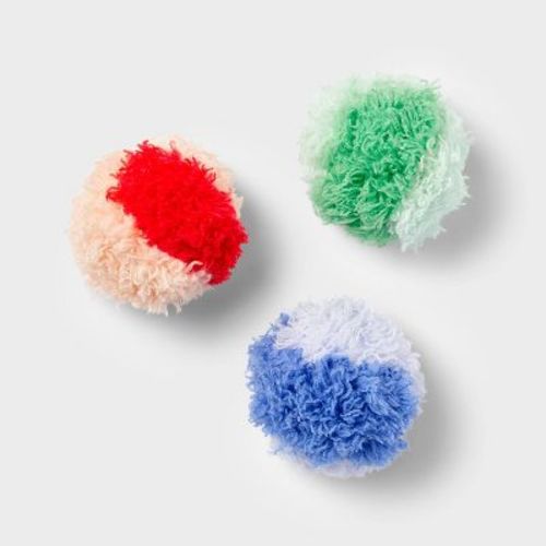 Furry Pom Poms Cat Toy - 3pk - Boots & Barkley™: Contains Catnip, Ball Toy, Chase & Pounce Activities