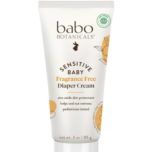 Babo Botanicals Sensitive Baby Fragrance-Free Diaper Cream - 25% Natural Zinc Oxide - Calendula, Shea & Cocoa Butter - EWG Verified - Vegan- From birth on