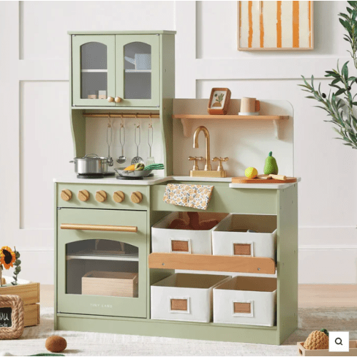 Tiny Land® Pretend Play Kitchen for Toddlers - Serenity Wooden Kitchen – Green