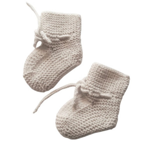 Hand Knit Organic Baby Booties - Pearl, 0-6m