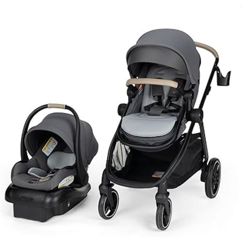 Maxi-Cosi Zelia Pro 5-in-1 Travel System with Mico Pro Infant Car Seat and Baby Stroller Combo, Reversible Seat, Large Wheels, Adjustable Handle, Newborn to Toddler, Lightweight, Sea Salt