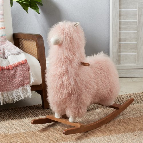 Kids Rocking Chair With Mongolian Lamb Fur Llama Design