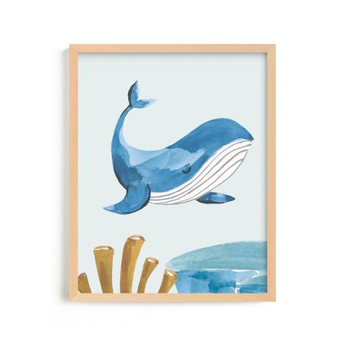 Minted Ocean Friends, Whale, 11x14, Natural Frame