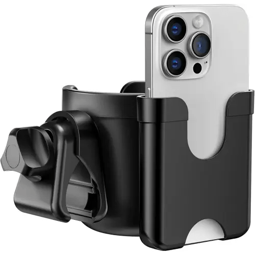 Guiseapue Stroller Cup Holder with Phone Holder Universal Bottle Holder (Black)