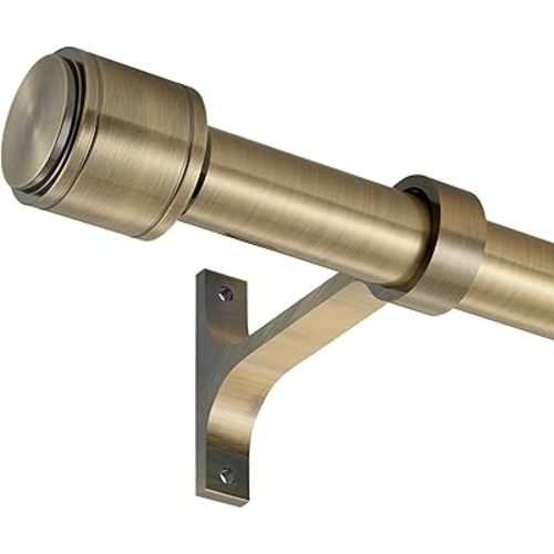 Antique Bronze Curtain Rods for Windows 16 to 150 Inch, 1 Inch Diameter Blackout Curtain Rod with Aluminum Cylinder Finials and Full Surround Brackets, Drapery Rod for Wall and Ceiling Mount